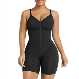 SHAPERX Black Tummy Control Shapewear Bodysuit Zip Front Seamless Slimming 2XL